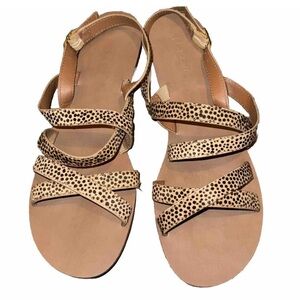 J. Crew Slingback Buckle Sandals Shoes Women's Brown Cheetah Print Size 8
